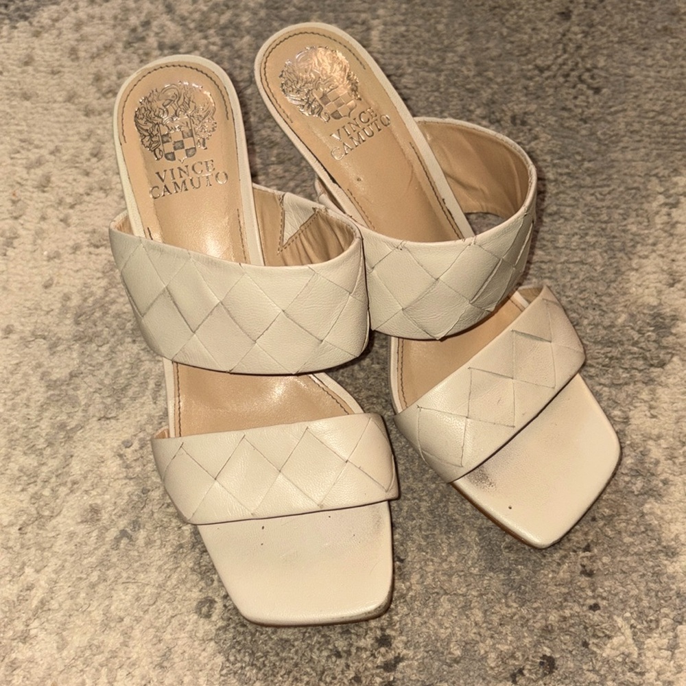 Leather woven heels